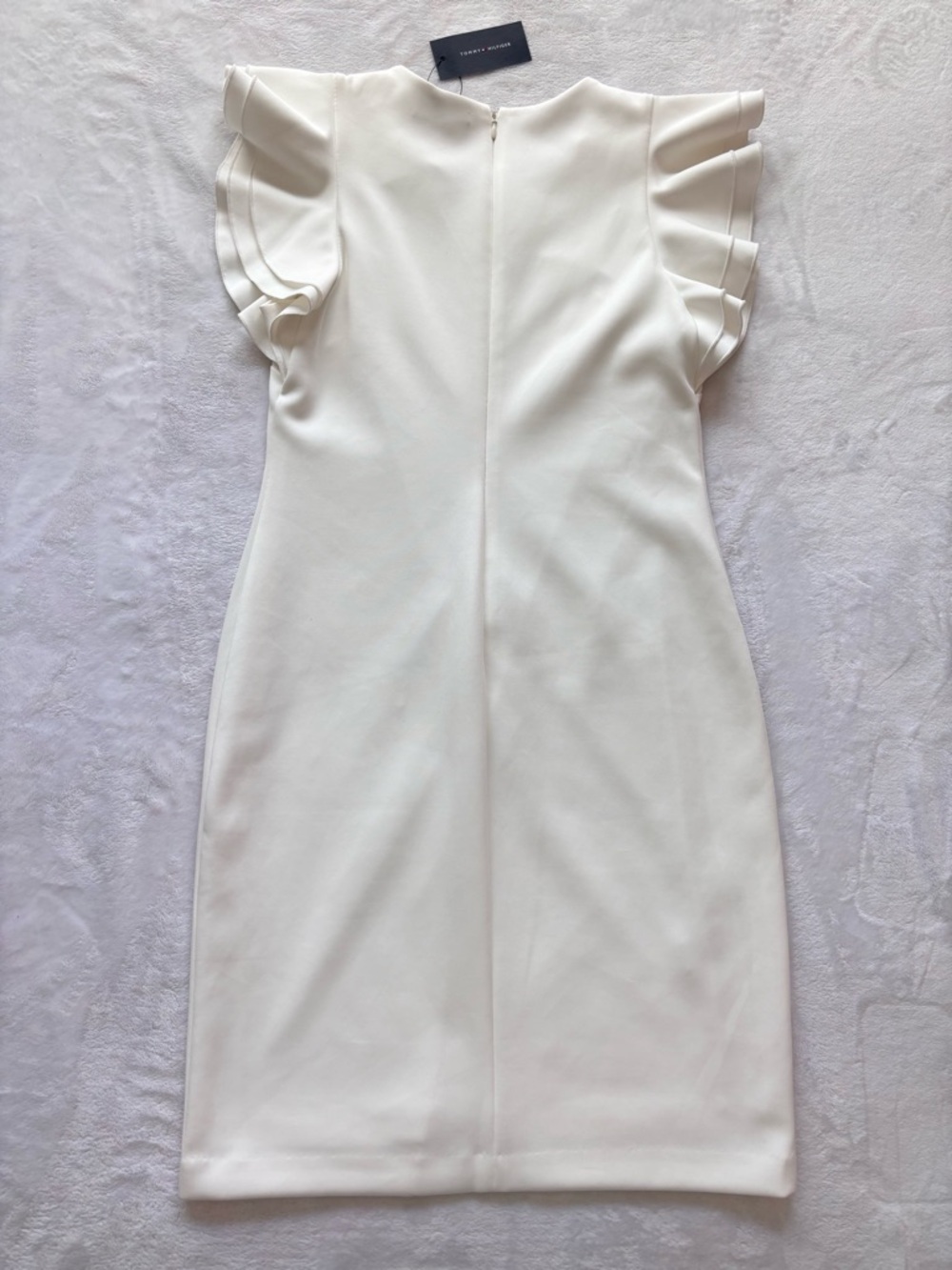 TOMMY HILFIGER White Short Flutter Cap Sleeve Scuba Sheath Dress--NWT--10 - Picture 13 of 16